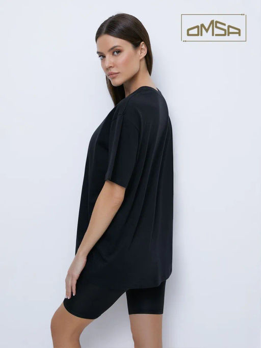 OmT_D1301 Фуфайка (футболка) OVERSIZE, COTTON - nero - Omsa фото 5