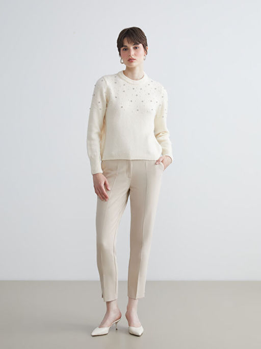 Bisiklet Yaka Ta?l? Kad?n Triko Kazak