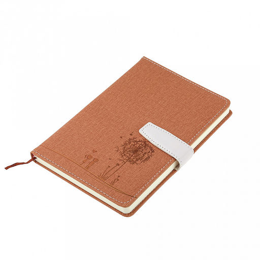 Ежедневник недатированный 14,2х21см Одуванчик 112 листов в линейку, сшитый внутренний блок, с закладкой, обложка ПВХ, отделочная строчка, тиснение золотом, цвет коричневый, матовый, застежка на магните (Китай)