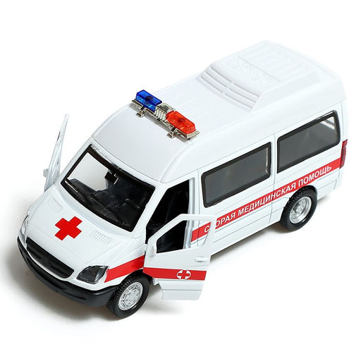 Машинка металлическая «Скорая», 1:32, свет и звук, инерция, открываются двери