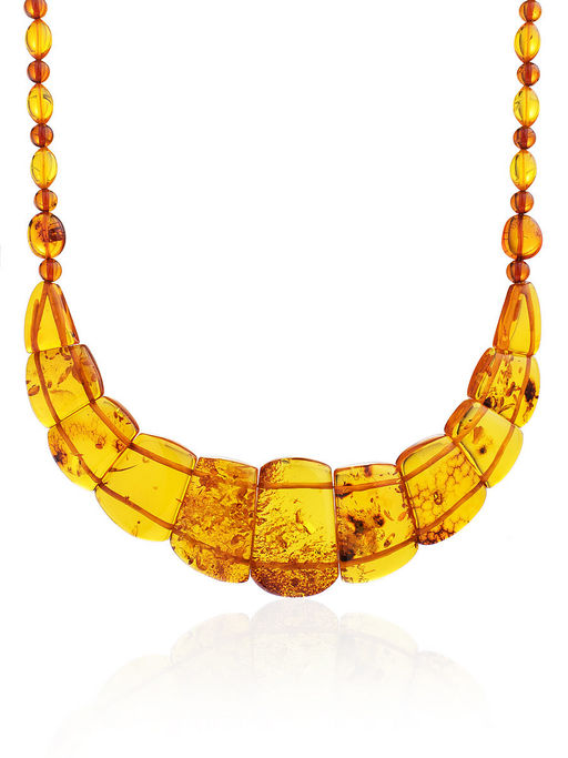 Колье из натурального балтийского янтаря коньячного цвета Плоское