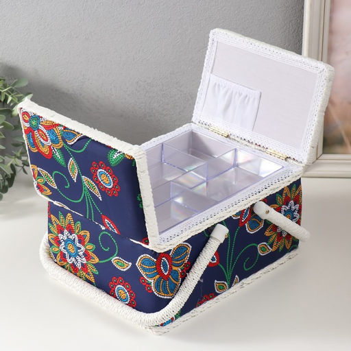 Шкатулка для рукоделия и шитья «Цветочная мозаика», хранение ниток, иголок, мелочи, 19×26×14.5 см