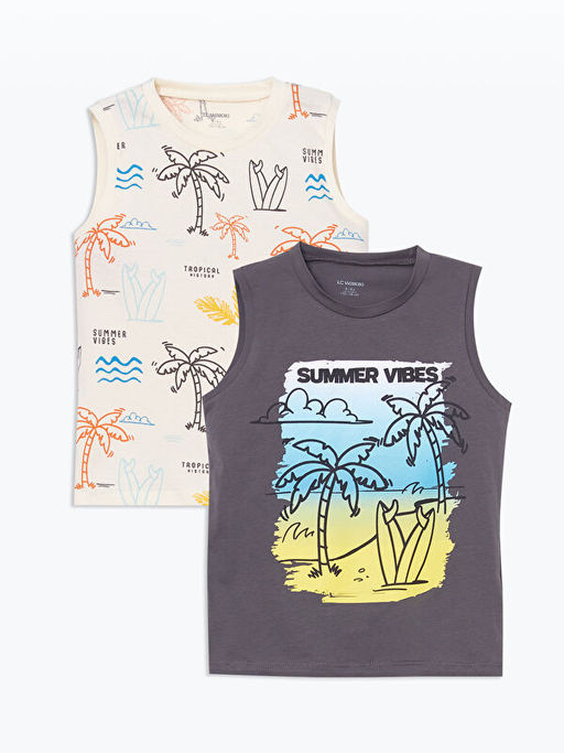 Bisiklet Yaka Bask?l? Erkek ?ocuk Atlet 2li