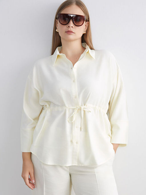 Ba?lamal? ?p Detayl? Oversize Kad?n G?mlek