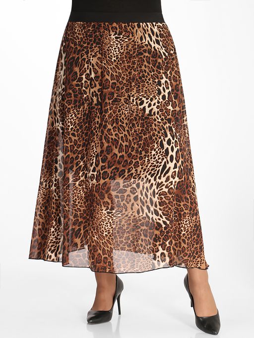 Юбка леопардовая длинная на резинке летняя - Almond фото 2