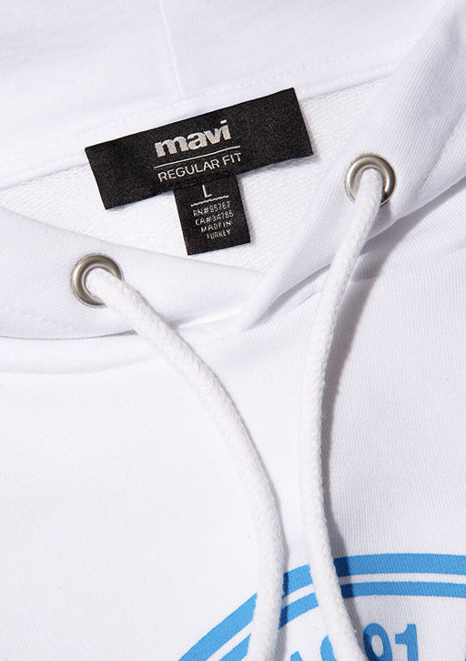 Muhur Logo Bask?l? Kapusonlu Beyaz Sweatshirt - Mavi фото 7