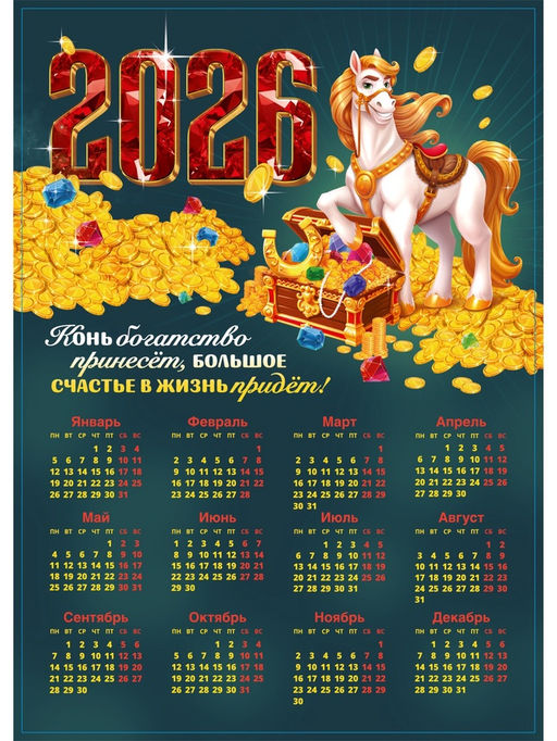 Цена за 10 шт. Календарь 2026 «Конь богатство принесёт», А3