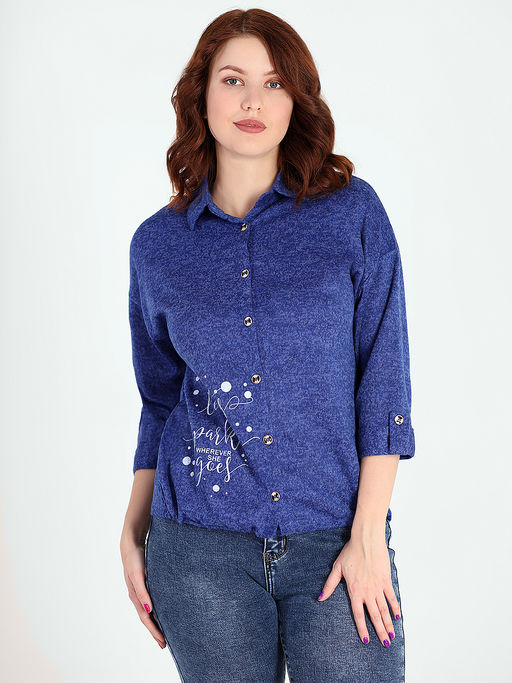 Рубашка синяя женская больших размеров - Almond фото 2