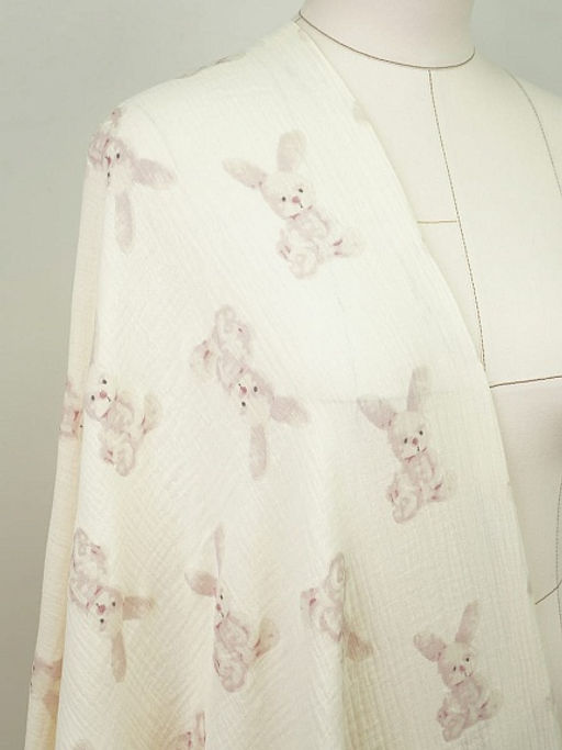 Муслин двухслойный с эф.жатости Зайчонок цв.сливочный, ш.1.35м, хл-100%, 120гр/м.кв - Купава фото 2