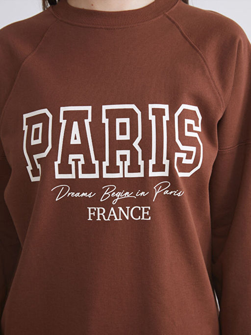 Bisiklet Yaka Paris Bask?l? Oversize Kad?n Sweatshirt Tunik