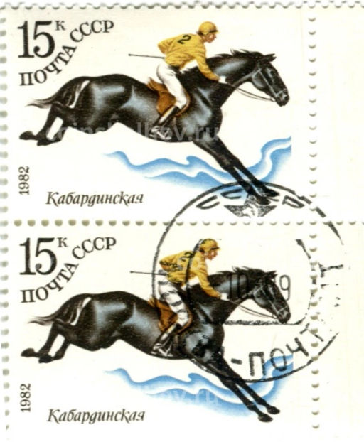 Марка Кабардинская порода лошадей 1982 год (блок из 2 марок)