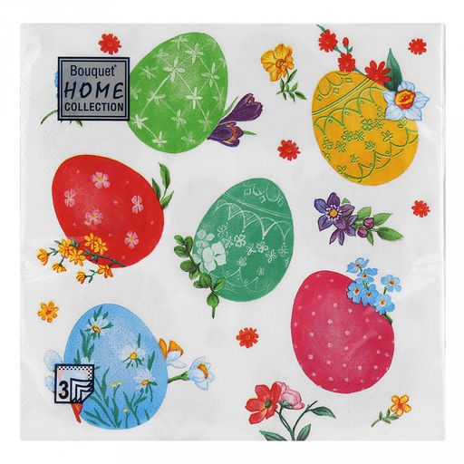 Салфетки бумажные "Bouquet Home Collection Classic" 33х33см, 3-х слойные, 20 штук в упаковке, 100% целлюлоза, "Акварельные яйца" (Россия)