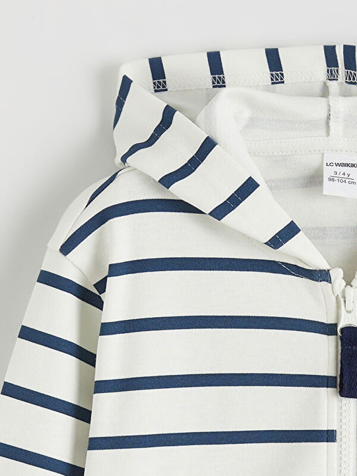 Kap??onlu ?izgili Erkek ?ocuk Fermuarl? Sweatshirt