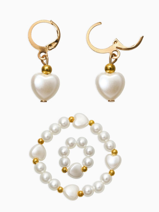 Набор детских украшений «Выбражулька. Стиль в сердце» 4 предмета: клипсы, кольцо, бусы, браслет, белый в золоте