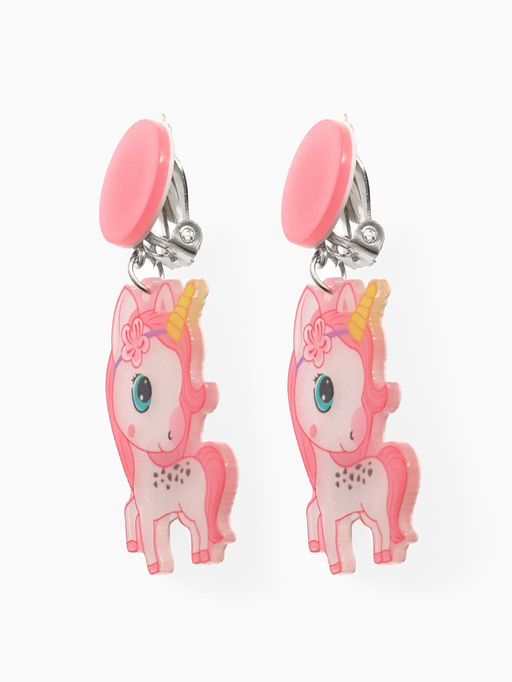 Серьги клипсы детские Выбражулька «Сказка», единорожка с цветочком, розовые