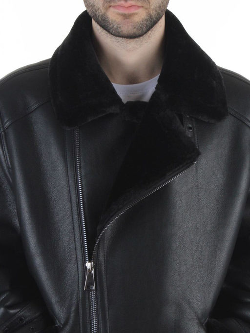 506186530 BLACK Куртка мужская зимняя "Пилот" (искусственная кожа, искусственный мех)