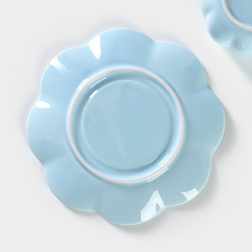 Чайная пара «Цветок», 3 предмета: чашка 240 мл, блюдце d=16 см, ложка, керамика, голубая