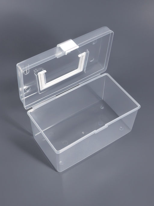 Бокс для хранения мелочей, с ручкой, 19.5×12×11 см, прозрачный/белый