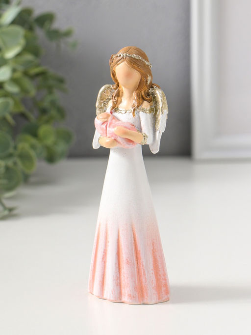 Сувенир полистоун "Девушка-ангел в светло-розовом платье, с младенцем" 14,5 см