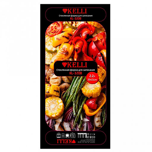 Форма стеклянная для запекания "Kelli" 2,2л, прямоугольная, 38х21х5см, жаропрочное стекло (Китай) Можно мыть в посудомоечной машине