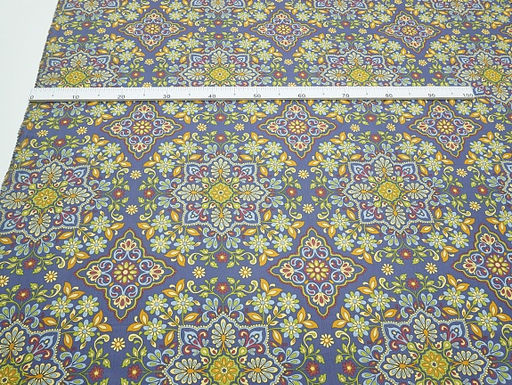 Сатин Мандала цветов цв.джинсово-фиолетовый, ш.2.5м, хлопок-100%, 115гр/м.кв - Купава фото 4