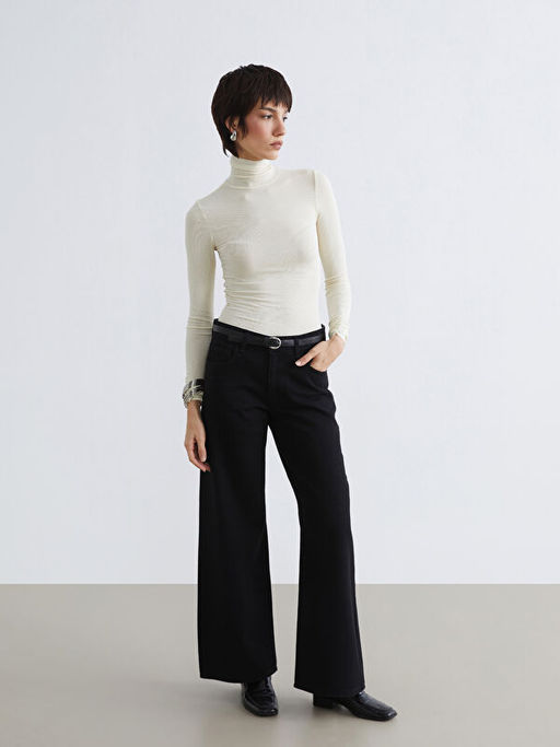 Beli Kemerli Wideleg Kad?n Jean Pantolon