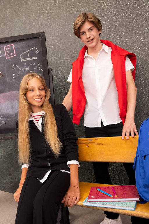 Черный школьный кардиган на пуговицах с круглым вырезом для девочек - Defacto фото 8