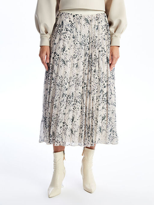 Beli Lastikli Desenli Pileli Kad?n Etek