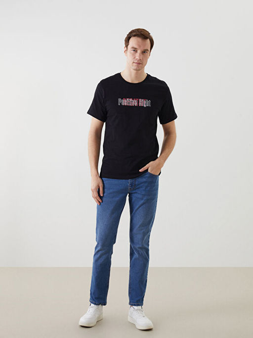 Bisiklet Yaka K?sa Kollu Bask?l? Penye Erkek Ti??rt