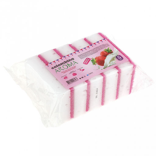 Губка для посуды Коломбина 10х6,7х3см, поролон, абразивная фибра, арома - клубника, набор 5шт (Россия) - Домашняя мода фото 2