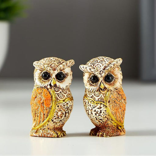 Цена за 2 шт. Фигурка полистоун «Филин беж с оранжевыми крыльями», 5×2.8×3 см, МИКС