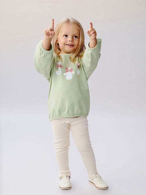 Bisiklet Yaka K?z Bebek Sweatshirt ve Tayt 2li