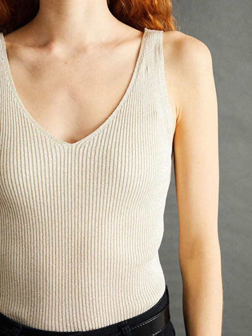 V Yaka Parlak G?r?n?ml? Kad?n Triko Atlet