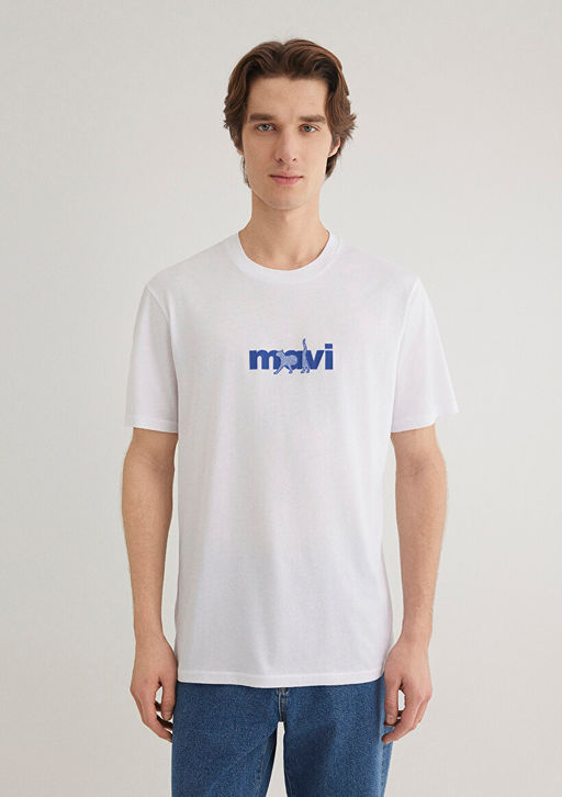 Mavi Kedi Bask?l? Beyaz Tisort  фото 4