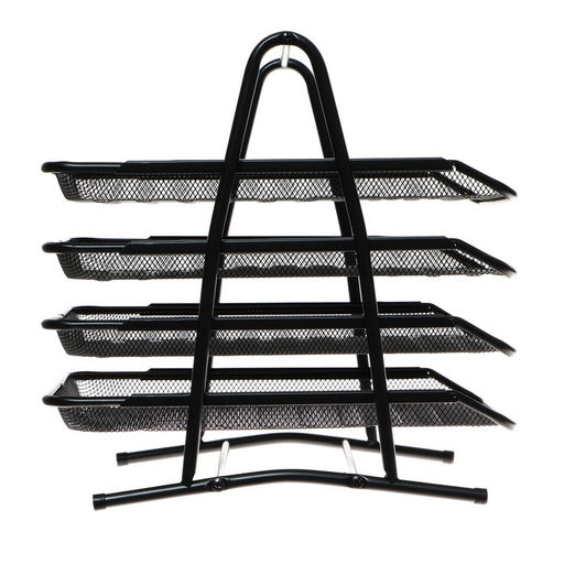 Лоток для бумаг А4, горизонтальный, металлическая сетка, 4 отделения, чёрный