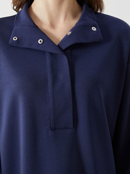 Dik Yaka D?z Oversize Kad?n Sweatshirt Tunik
