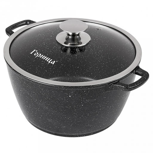 Кастрюля с антипригарным покрытием 3л, д22см "Гранит Induction", h11см, s0,4см, литые ручки, стеклянная крышка с пароотводом, форма "Классик волна", подарочная упаковка (Россия) Подходит для всех видов плит, включая индукционную.