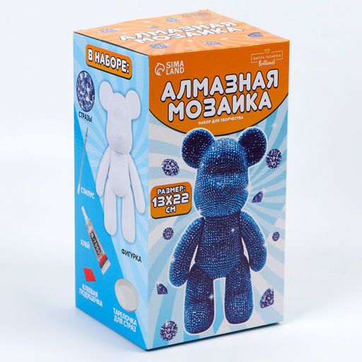 Алмазная мозаика на фигурке с полным заполнением «Медведь», синий