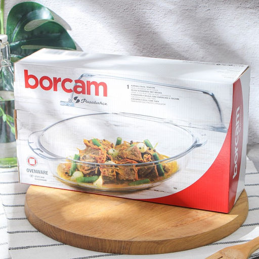 Утятница Paşabahçe Borcam, 2 л, с крышкой-формой, жаропрочное стекло, прозрачная