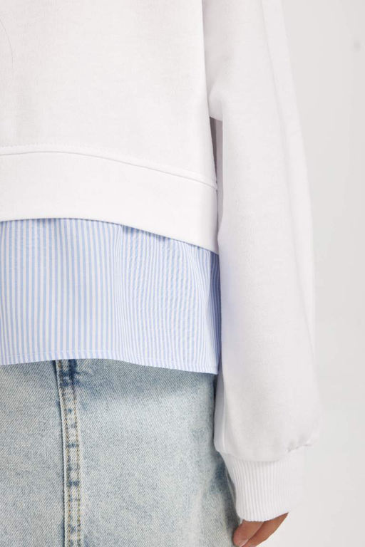 Белый свитшот свободного кроя для девочек с круглым вырезом и пуговицами - Defacto фото 5