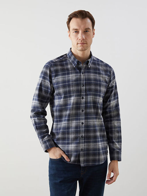 Regular Fit Uzun Kollu Ekose Gabardin Erkek G?mlek