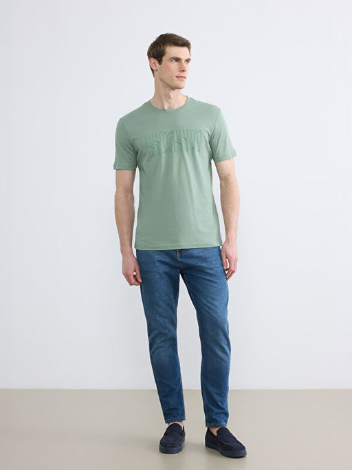 Bisiklet Yaka Bask?l? Penye Erkek Ti??rt