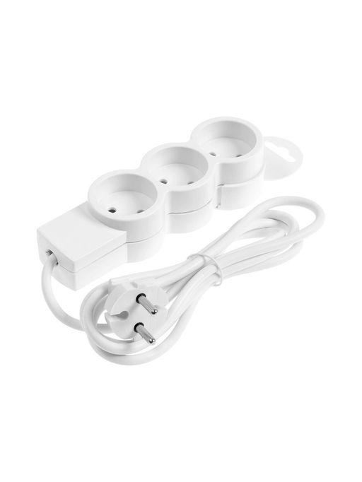 Удлинитель бытовой В приДАЧУ, 3 гнезда, 1,5м, 10 А, 2200 вт, ПВС 2×0,75мм2, без заземления, белый 10