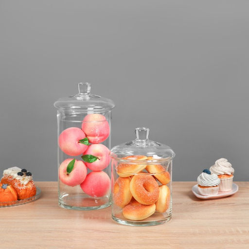 Ваза «Трубка 146», с крышкой, малая, 2.5 л, d=14 см, h=15 см (с крышкой h=20 см), стекло, прозрачная