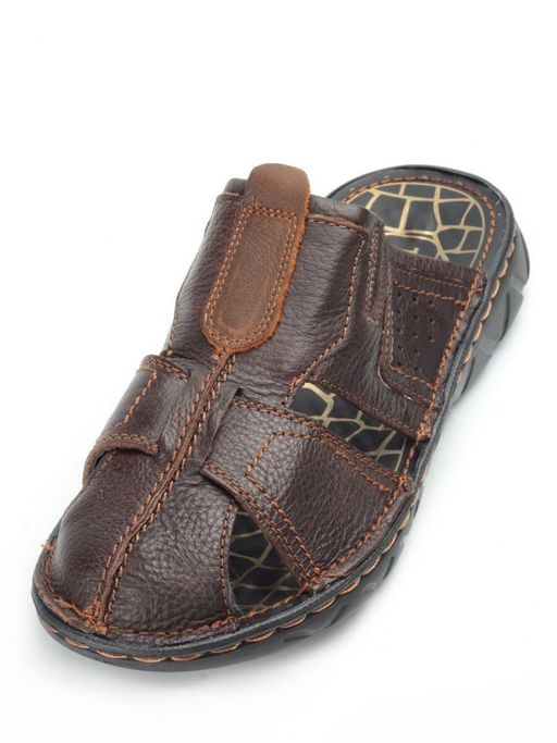 P2322-10 BROWN Тапочки мужские (натуральная кожа) - Фабричный китай фото 4