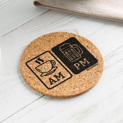 Подставка пробковая под горячее круглая «Утро и вечер», 9х9 см