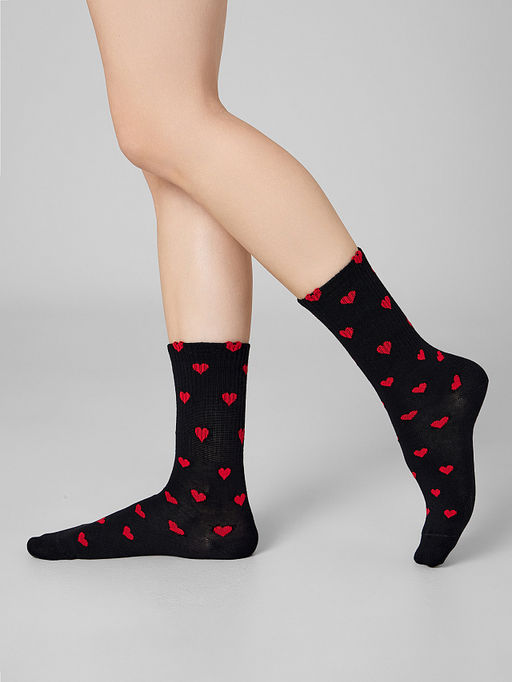 Цена за 5 пар! Носки женские черные с сердечками - Mark formelle фото 3