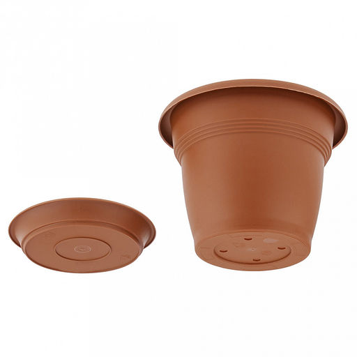 Кашпо для цветов пластмассовое Классика 2л, д18см, h15см, с поддоном, полипропилен, терракотовый (Россия) - Домашняя мода фото 5