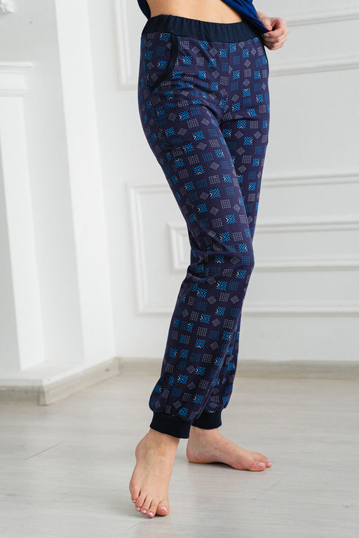 Брюки женские из кулирки на манжете темно-синий