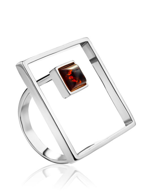 Оригинальное кольцо Гравитация с вишнёвым янтарём